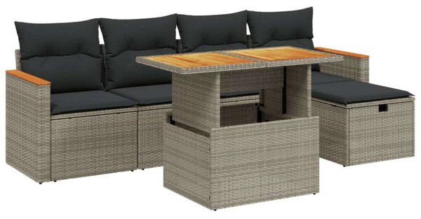 VidaXL Polyrattan Kerti Ülőgarnitúra - 6 részes, Szürke