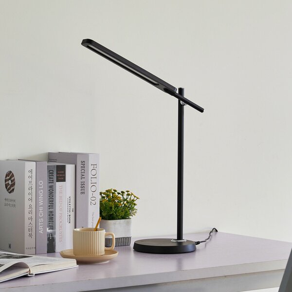 Asztali lámpa Lindby, Valtorin, dimmable, Fekete, Dolgozószoba / iroda, Műanyag, Modern