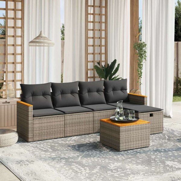 VidaXL Polyrattan Kerti Ülőgarnitúra - 6 részes, Szürke