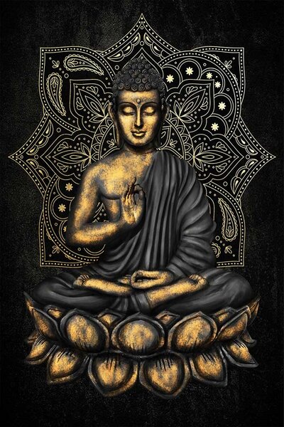 Dicsőséges Buddha - fóliás, díszített vászonkép