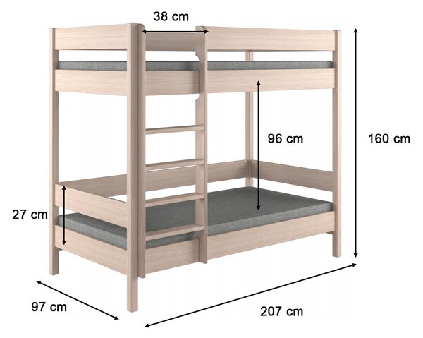 Fehérített tölgy DIEGO PRED emeletes ágy Méret: 200x90