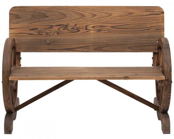 Kerti pad kocsikerék karfákkal, rusztikus pad, tömör fa, barna, 114 x 58 x 80 cm