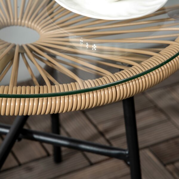 Kerti bisztró asztal, kerek asztal, rattan, barna, 50 x 50 x 50 cm
