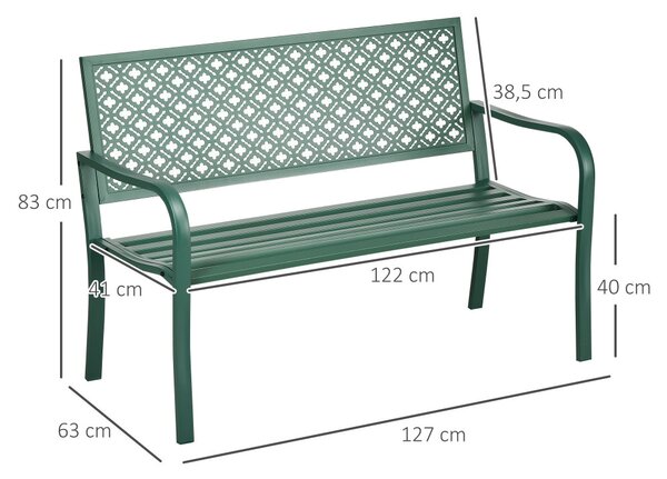 Kerti pad 2 személyes, acél háttámlával és karfával, virágmintával, max 280 kg