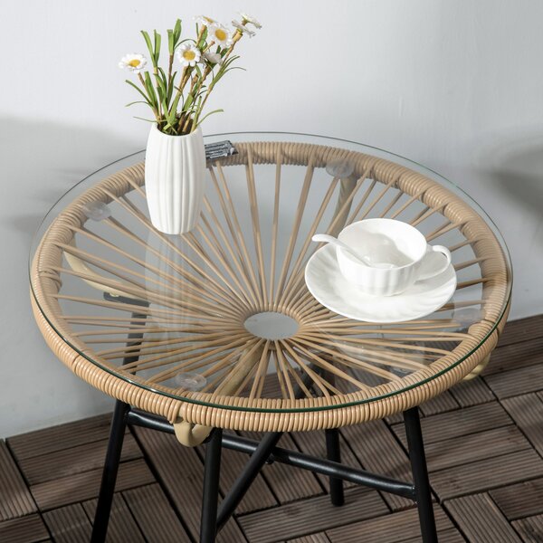 Kerti bisztró asztal, kerek asztal, rattan, barna, 50 x 50 x 50 cm