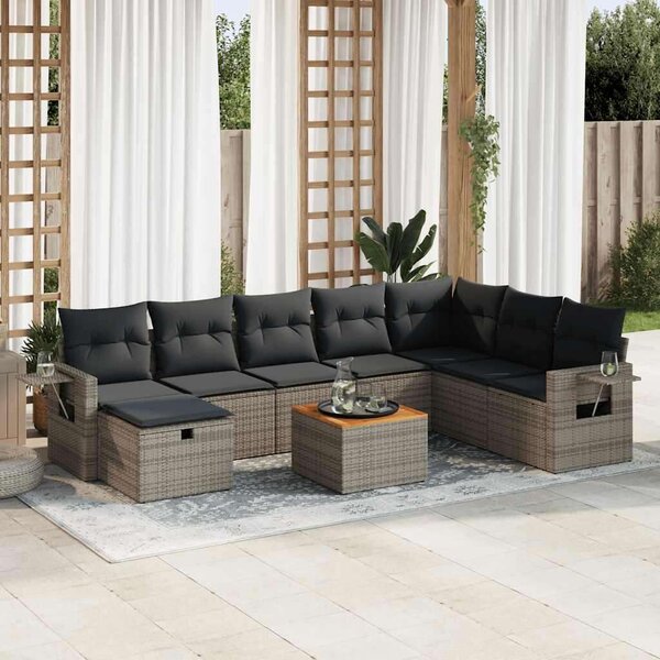 VidaXL Polyrattan Kerti Ülőgarnitúra - 9 részes - Szürke