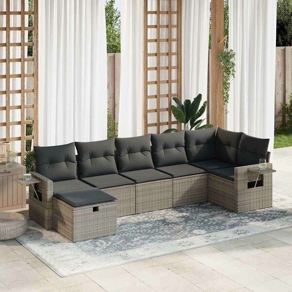 VidaXL Polyrattan Kerti Ülőgarnitúra - 7 részes - Szürke