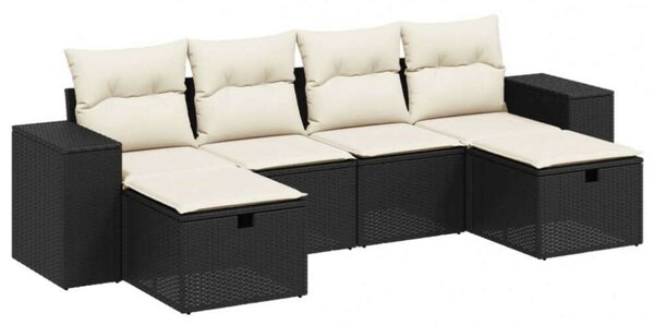 Polyrattan Kerti Ülőgarnitúra - 6 részes - Fekete