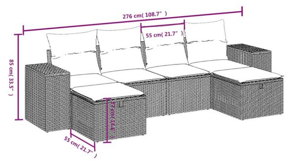Polyrattan Kerti Ülőgarnitúra - 6 részes - Fekete