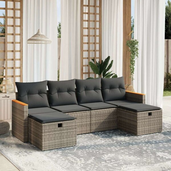 Polyrattan Kerti Ülőgarnitúra - 6 részes - Szürke