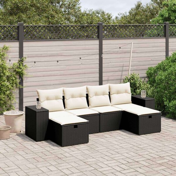 Polyrattan Kerti Ülőgarnitúra - 6 részes - Fekete