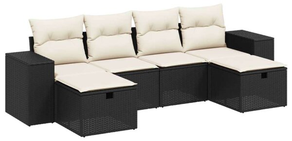 Polyrattan Kerti Ülőgarnitúra - 6 részes - Fekete