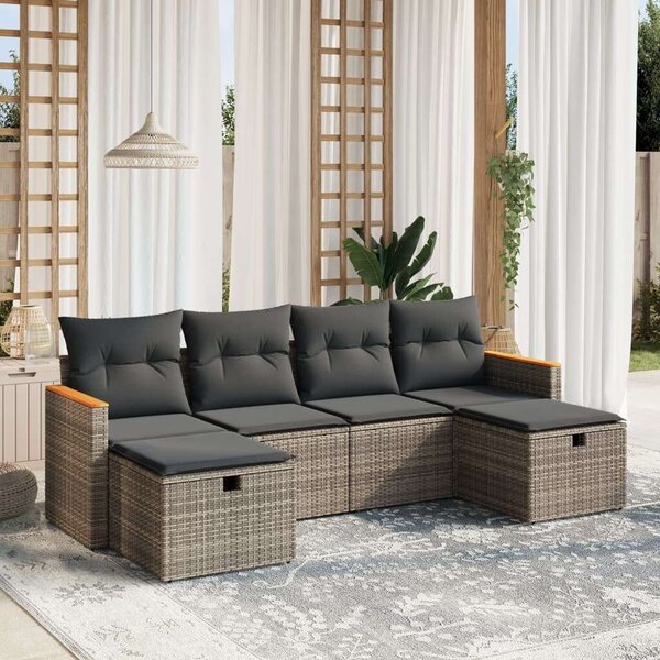 Polyrattan Kerti Ülőgarnitúra - 6 részes - Szürke