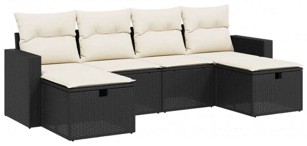 Polyrattan Kerti Ülőgarnitúra - 6 részes - Fekete