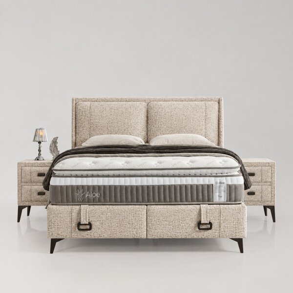 Livora Aloe Premium ágykeret és matrac szett - 160x200x33 cm - Beige Ágykeret és 7 zónás Táskarugós matrac