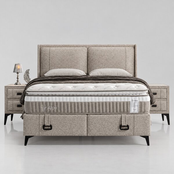 Livora Aloe Premium ágykeret és matrac szett - 160x200x33 cm - Beige Ágykeret és 7 zónás Táskarugós matrac