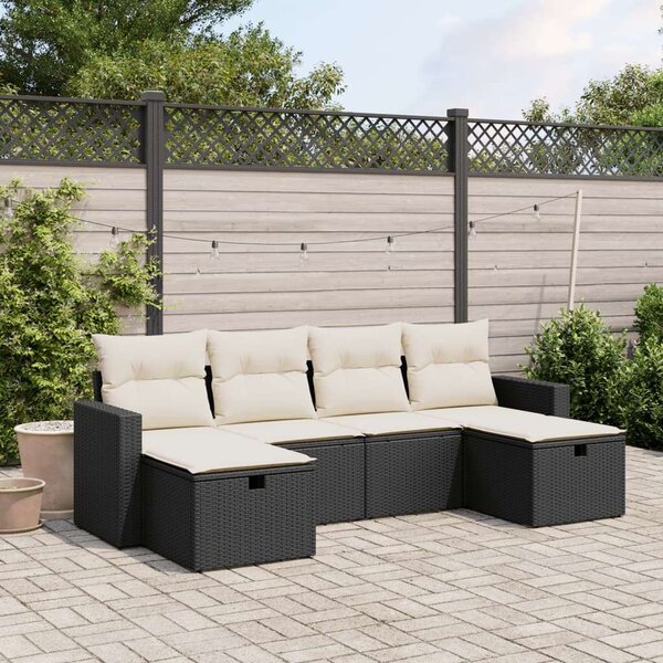 Polyrattan Kerti Ülőgarnitúra - 6 részes - Fekete
