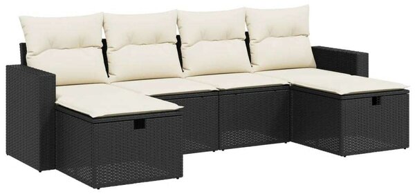 Polyrattan Kerti Ülőgarnitúra - 6 részes - Fekete