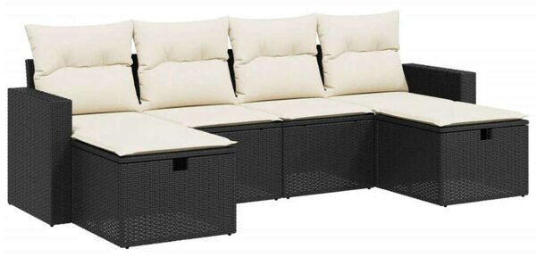 Polyrattan Kerti Ülőgarnitúra - 6 részes - Fekete