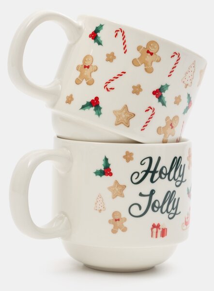 Sinsay - Karácsonyi kerámiabögrék mézeskalács motívummal és „Holly Jolly“ felirattal 2 db - többszínű