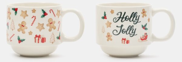 Sinsay - Karácsonyi kerámiabögrék mézeskalács motívummal és „Holly Jolly“ felirattal 2 db - többszínű