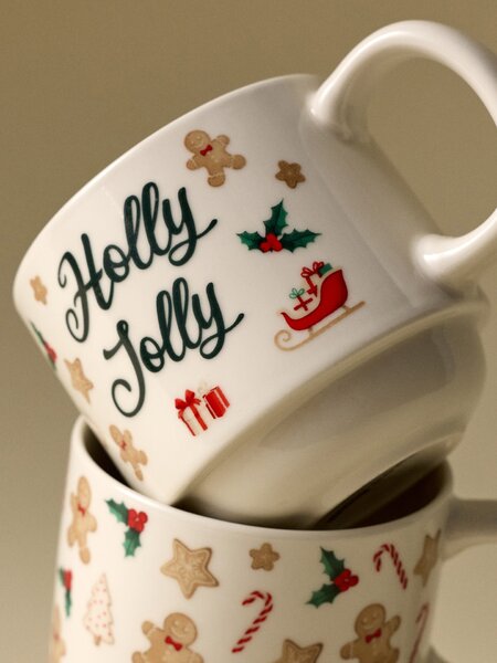 Sinsay - Karácsonyi kerámiabögrék mézeskalács motívummal és „Holly Jolly“ felirattal 2 db - többszínű