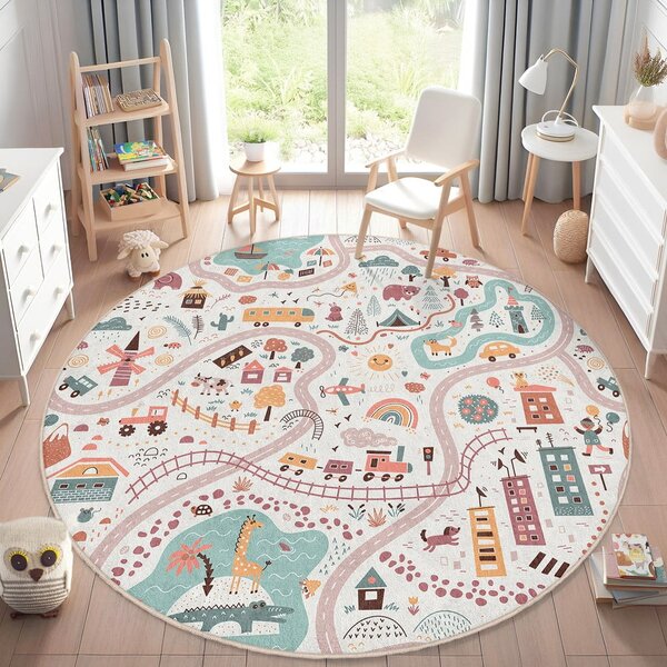 Mosható gyerek játszószőnyeg ø100 cm Furry World – Mila Home