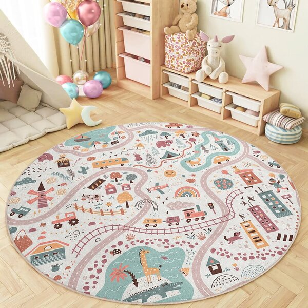 Mosható gyerek játszószőnyeg ø100 cm Furry World – Mila Home
