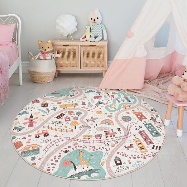 Mosható gyerek játszószőnyeg ø100 cm Furry World – Mila Home