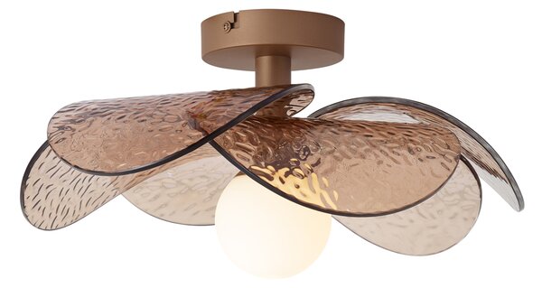 Design mennyezeti lámpa sötét bronz borostyán színű bordázott üveggel - Kemner