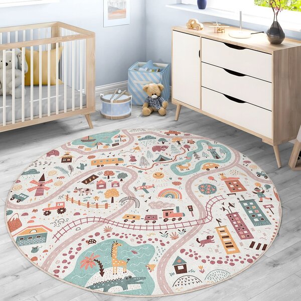 Mosható gyerek játszószőnyeg ø100 cm Furry World – Mila Home