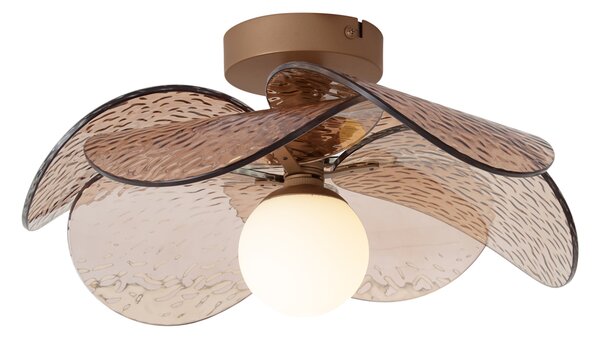 Design mennyezeti lámpa sötét bronz borostyán színű bordázott üveggel - Kemner