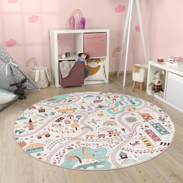 Mosható gyerek játszószőnyeg ø100 cm Furry World – Mila Home
