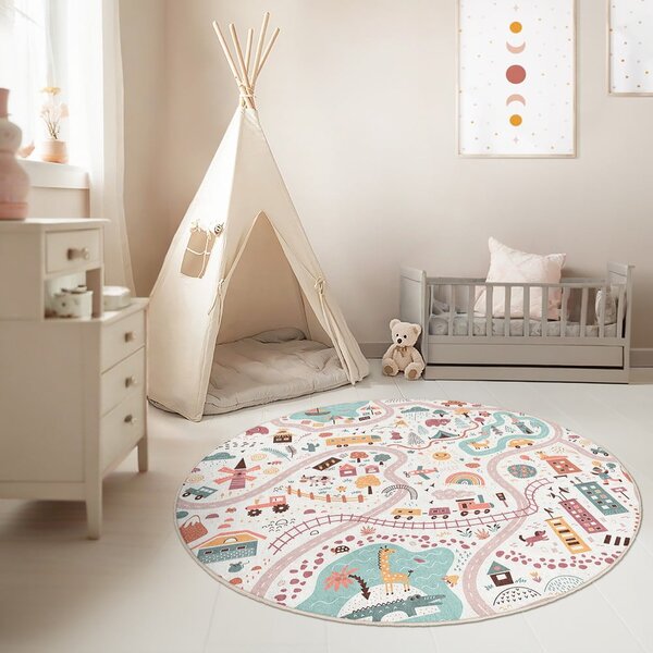 Mosható gyerek játszószőnyeg ø100 cm Furry World – Mila Home