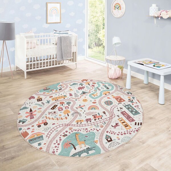 Mosható gyerek játszószőnyeg ø100 cm Furry World – Mila Home