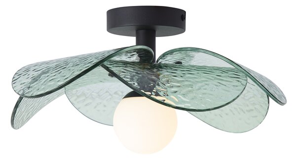 Design mennyezeti lámpa fekete zöld bordázott üveggel - Kemner