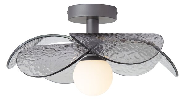 Design mennyezeti lámpa ezüst füstös bordázott üveggel - Kemner