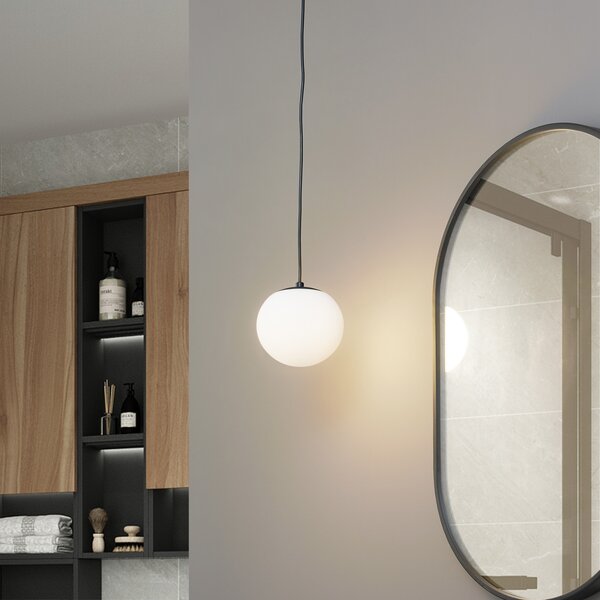 Függőlámpa Lucande, Bidolo, dimmable, Fehér, Fürdőszoba, Üveg