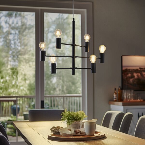 Függőlámpa Lucande, Aidas, dimmable, Fekete, Étkező, Fém, Modern