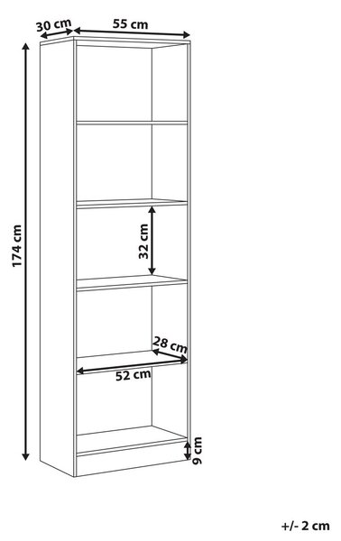 Ötszintes könyvespolc WINNIPEG 174 cm Fehér