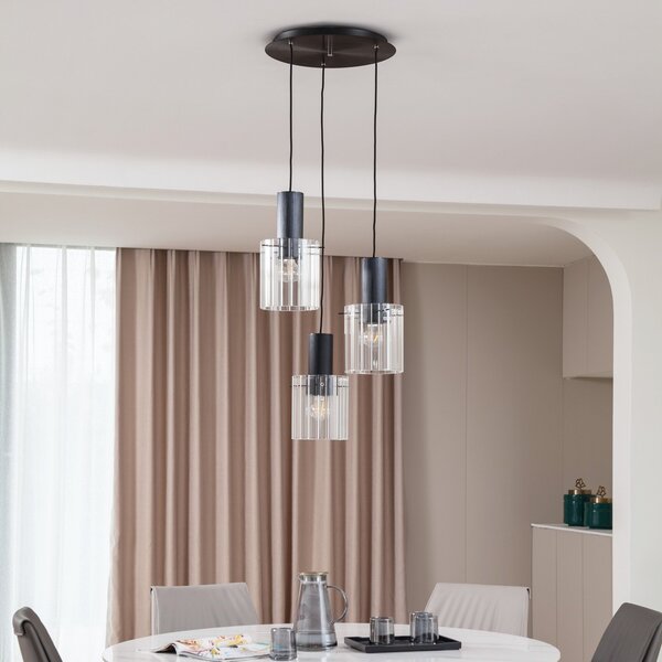 Függőlámpa Lucande, EIrian, dimmable, Átlátszó, Nappali, Üveg, Modern