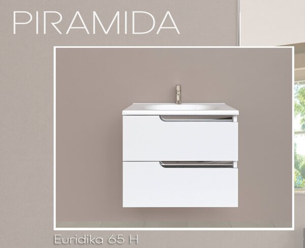 Piramida EURIDIKA fali fürdőszobabútor - műmárvány mosdóval -2 fiókos - 65 x 53 x 48 cm