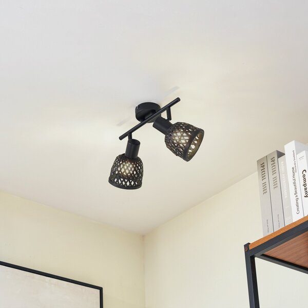Mennyezeti Lámpa Lindby, Eskil, dimmable, Fekete, Étkező, Bambusz, Modern