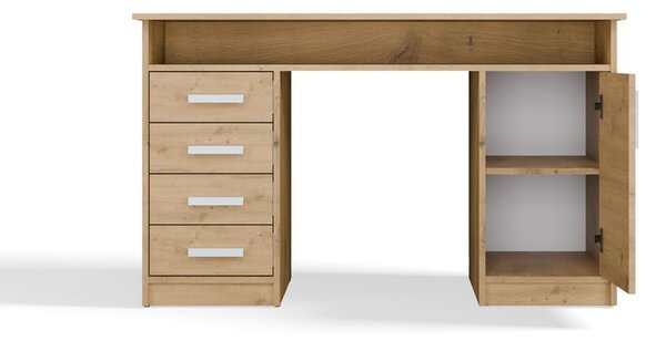 Aldabra Ada íróasztal, 125 cm, 4 fiók, szekrény, polcok, tölgy