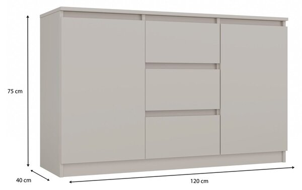 Aldabra 2D4S 120 komód 2 ajtó + 3 fiók, kasmír