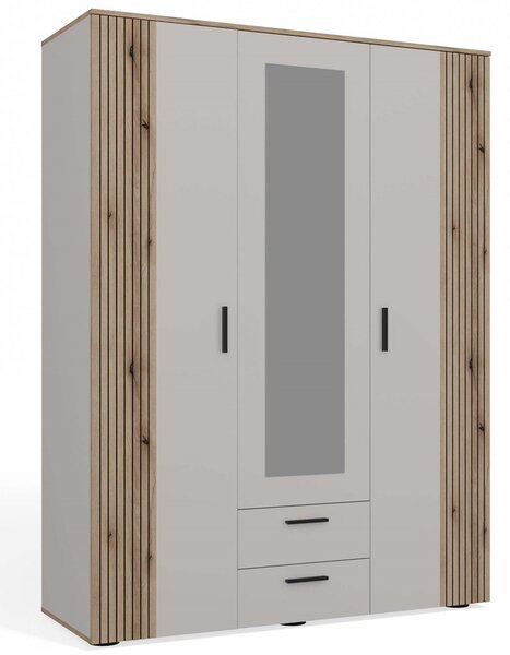 Aldabra Ava 150 gardróbszekrény, 150 cm, tükörrel, 2 fiók, bordázott front, tölgy - kasmír
