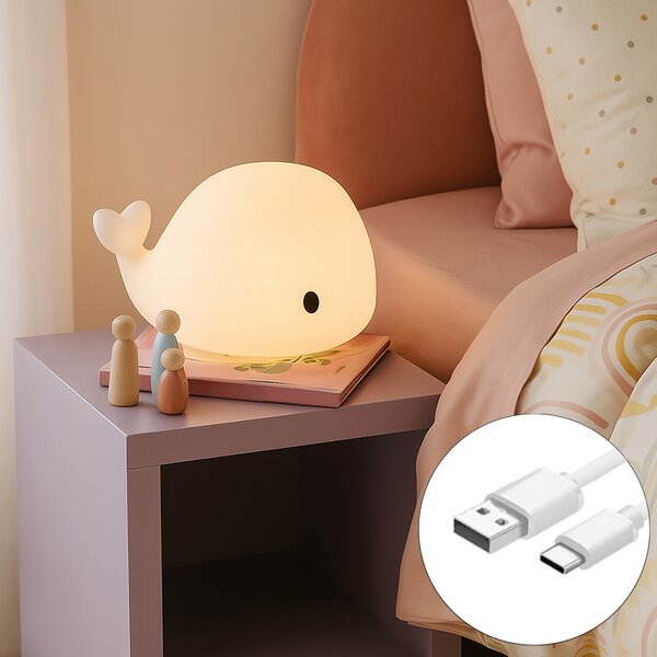 Asztali lámpa fehér 30 cm LED-del, dimmelhető, IP54, újratölthető - Baby Whale