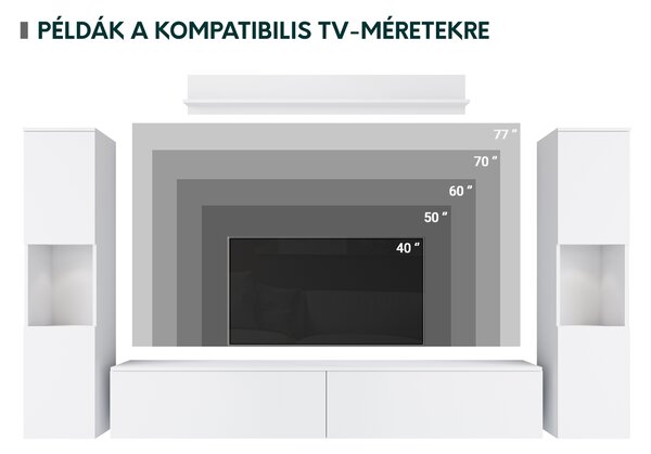 Nappali bútorsor Nova XL (fehér + fényes fehér) (világítás nélkül)