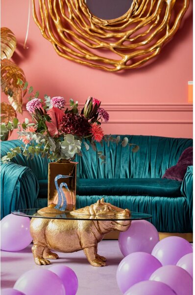 Kare Design Hippo Dohányzóasztal Arany Üveglappal