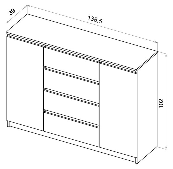 SIMPLE komód 140 cm, 2 ajtóval és 4 fiókkal, kasmír színben